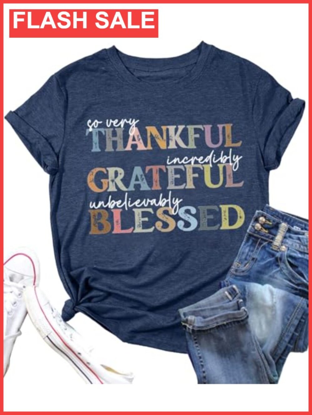 Women's Thankful Grateful Blessed Graphic T-Shirt Short Sleeve Fall Casual Tee
